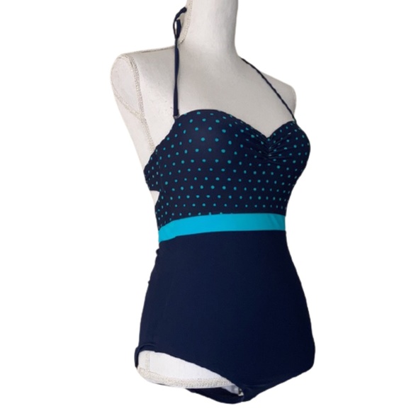 GAP Swimsuit blue polka dot TUBE one piece halter - Picture 2 of 9
